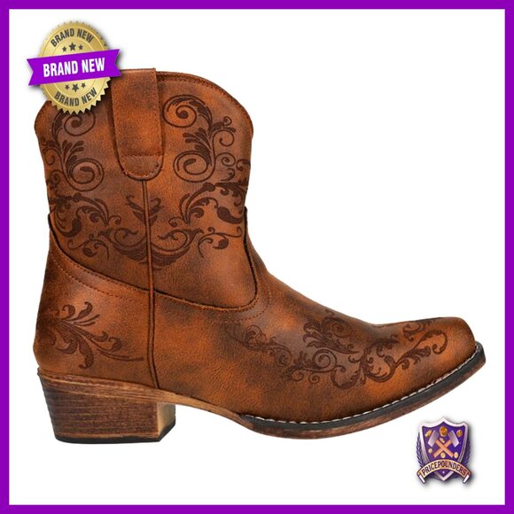 Shoes - Western Snip Toe Booties Vintage Faux Leather Pull On Ankle Boots Comfort Insole